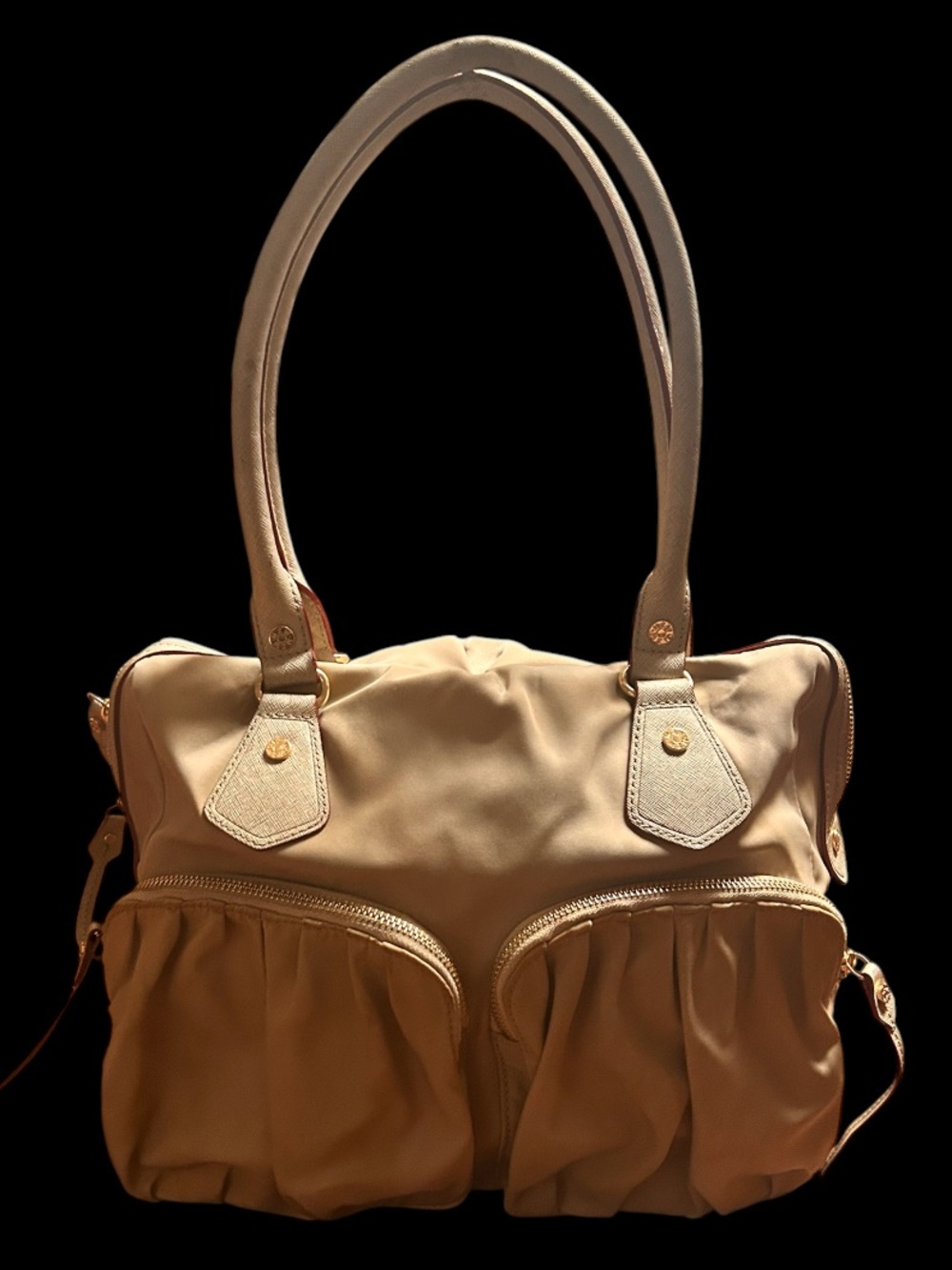 MZ Wallace Beige Nylon Double-Pocket Shoulder Bag